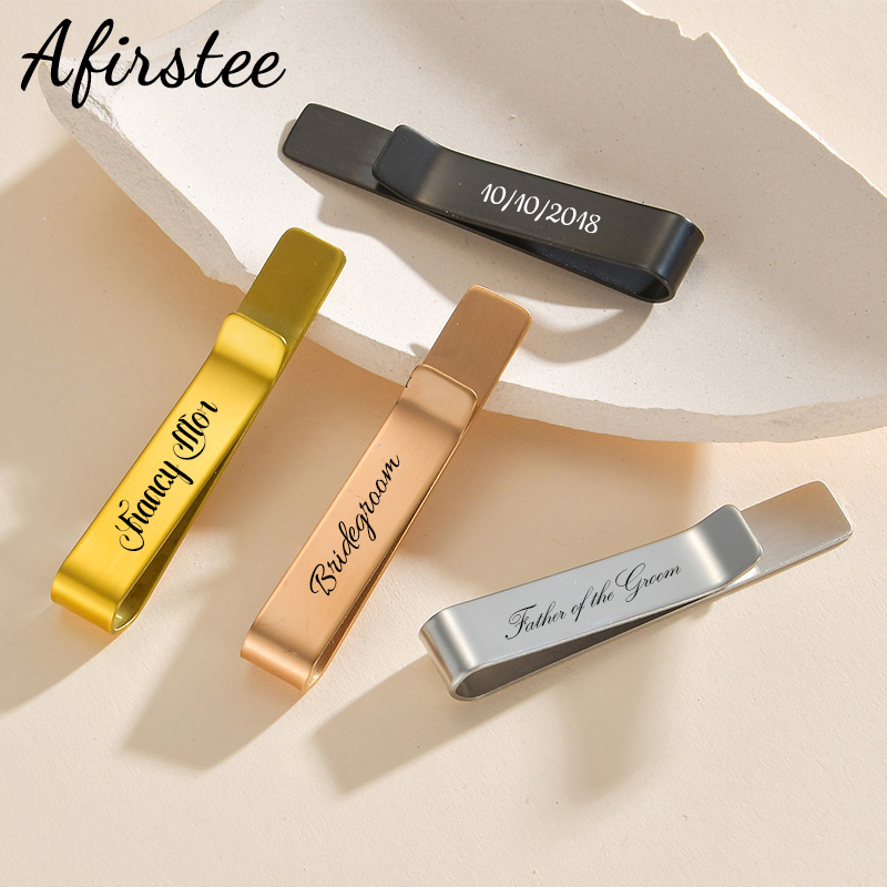 Tie Bar Set Gift - Afirstee الفولاذ المقاوم للصدأ محفورة اسم