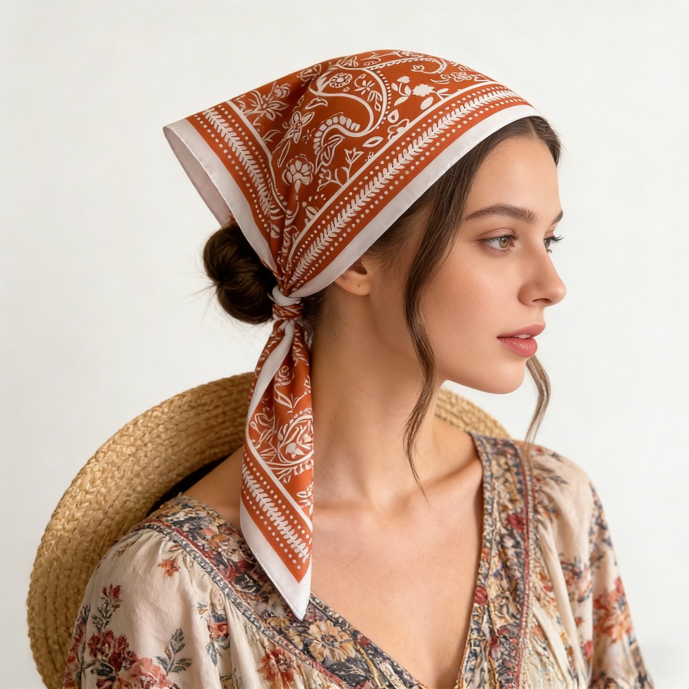 وشاح حريري مربع بطباعة الكاجو، - مراجعة Silk Neck Scarf وسعره